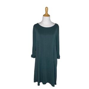 Marina Luna Dress Womens Medium Casual Green Soft Shirt-Dress Tie Cuff